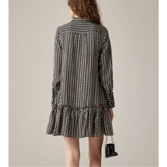 J.Crew Amelia Popover Shirtdress Chain Print Black Gold | NWOT | Size S - Picture 3 of 13